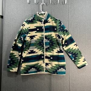 Denim & Co. Canyon Retreat Southwest Printed Fleece Jacket Dark Ivy, Small
